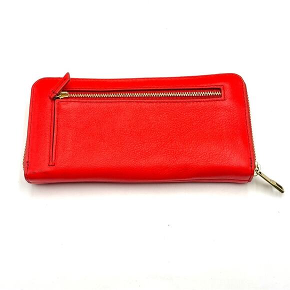 FOSSIL 4"x7 3/4" RED GENUINE LEATHER ID BILL CARD ZIP AROUND WALLET CLUTCH - Picture 12 of 12